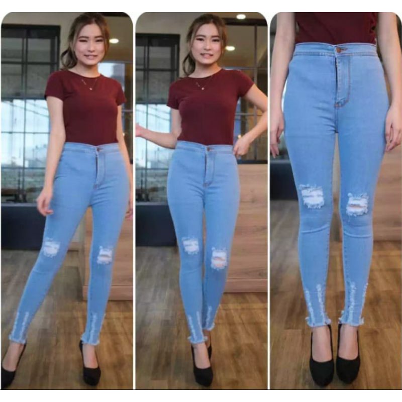 Celana Jeans HighWaist Sobek Wanita / Celana Jeans HighWaist Wanita / Celana Jeans Wanita Murah