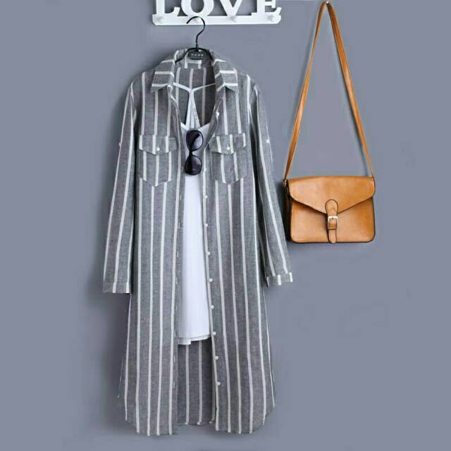 Atasan Top Long Hem Kem Kemeja Katun Yanded Denim Mariska