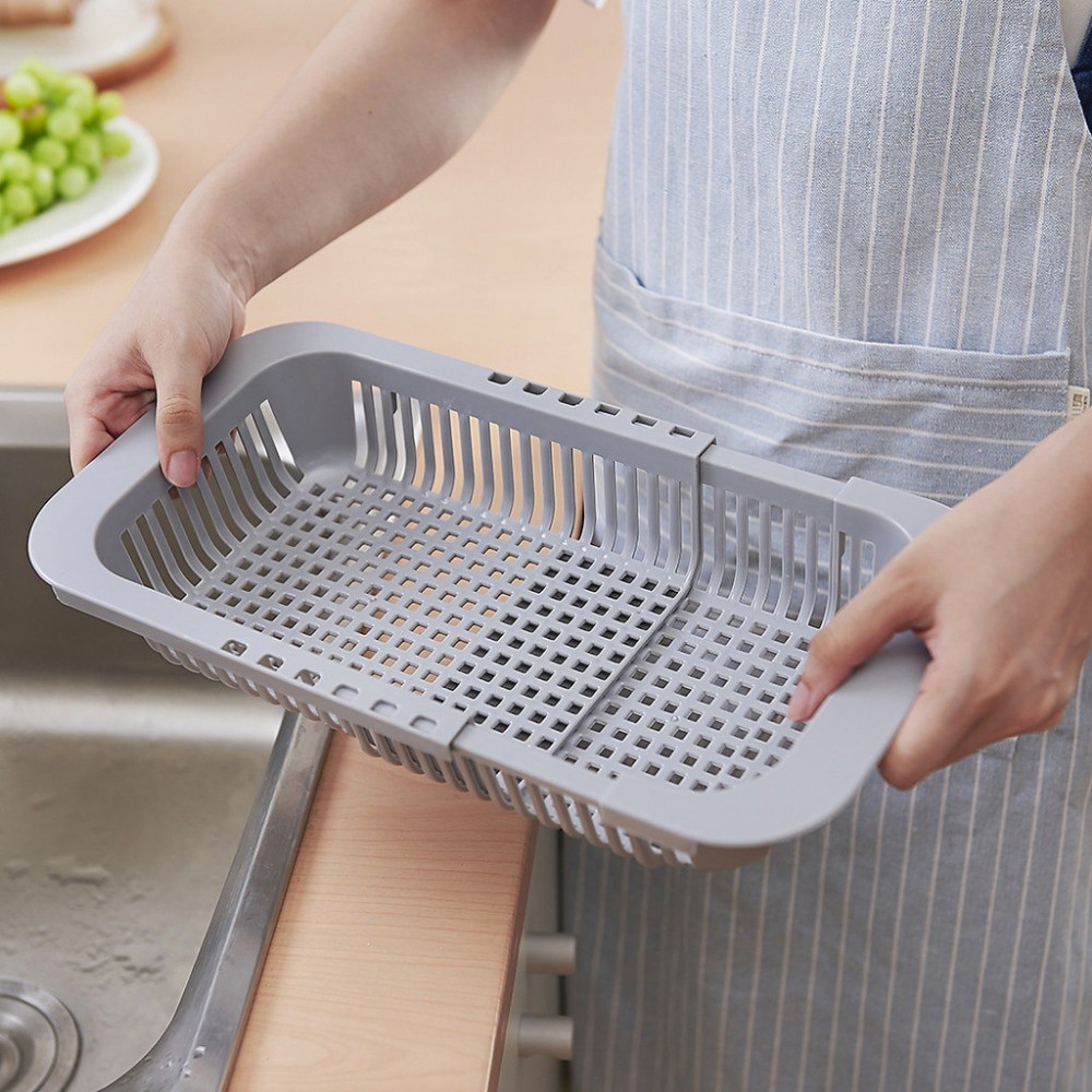 Rak Pengering Cuci Piring Retractable Kitchen Organizer Drain Basket - Gray