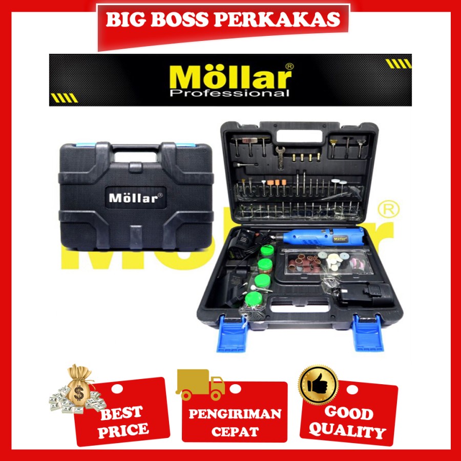 MOLLAR Cordless Mini Die Grinder Set 128pcs - Gerinda Bor Mini Baterai
