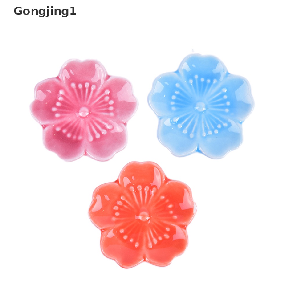 Gongjing1 Stand Holder Sumpit Bentuk Bunga Sakura Bahan Keramik Warna-Warni