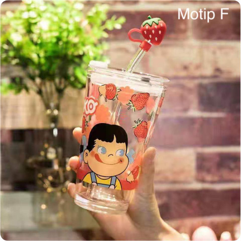 (BOW) Mug Gelas Tumbler Dengan Sedotan Go Green Milk Cup Tumbler Glass With Straw 6WQ730