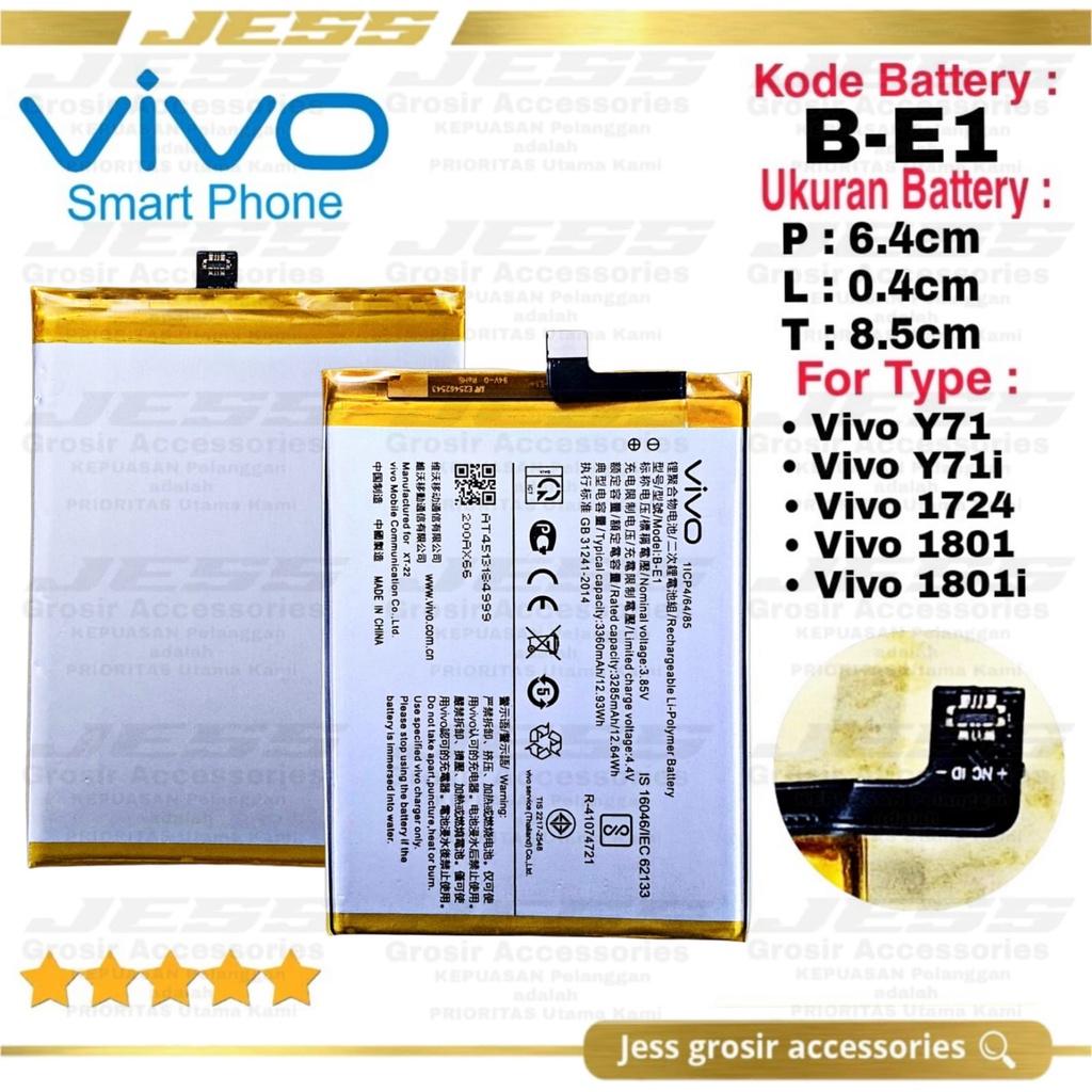 Baterai Original VIVO Kode Battery HP VIVO B-E1 BE1 For Type Batre Handphone Battery Vivo Y71 Vivo Y71i VIVO Y71 i Vivo 1724 Vivo 1801 Vivo 1801i