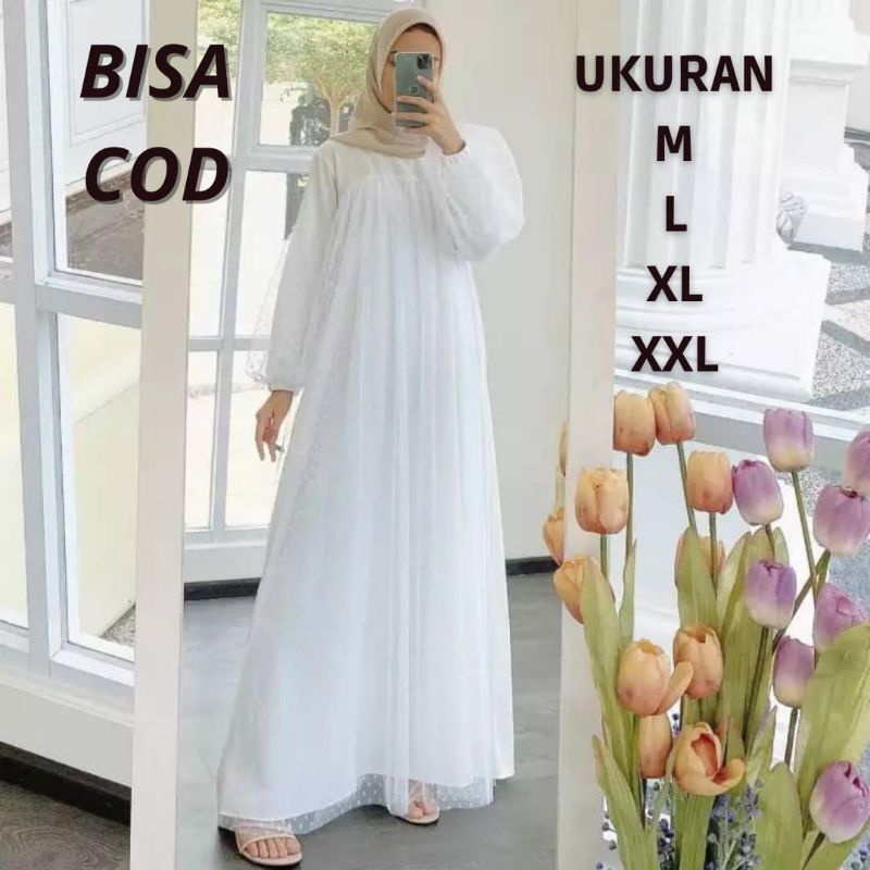 Gamis Tile Terbaru Hanabi Dress Brukat Baju Muslim Murah Kondangan Tille Dot JUMBO [SIZE M L XL XXL]