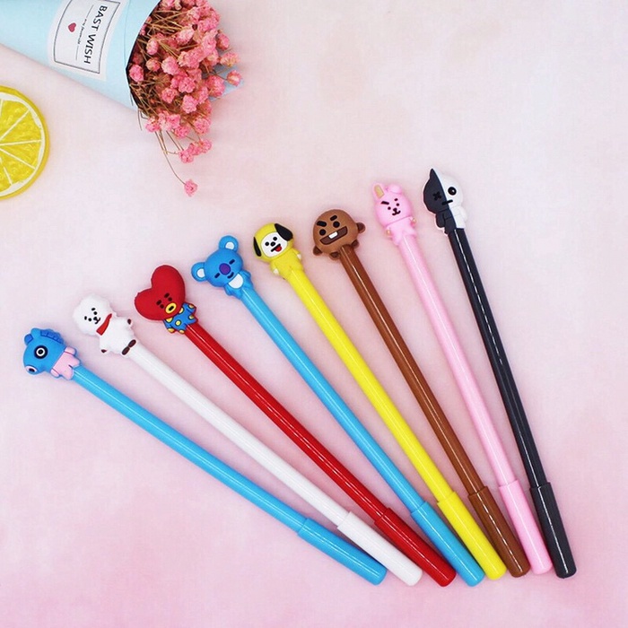 Bulpen / Pena BTS Bangtan Boys ARMY KPOP Cartoon Black Ink Gel Pen Import Murah