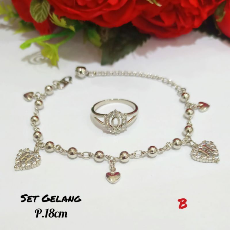 Set Gelang Jurai permata Dewasa simple+Cincin permata anti karat