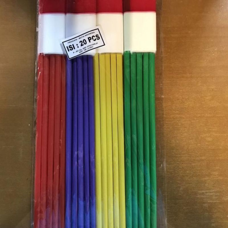 Bendera PLASTIK Merah Putih dengan TONGKAT TANGKAI GAGANG Pluit  (1Pak 20 pcs )