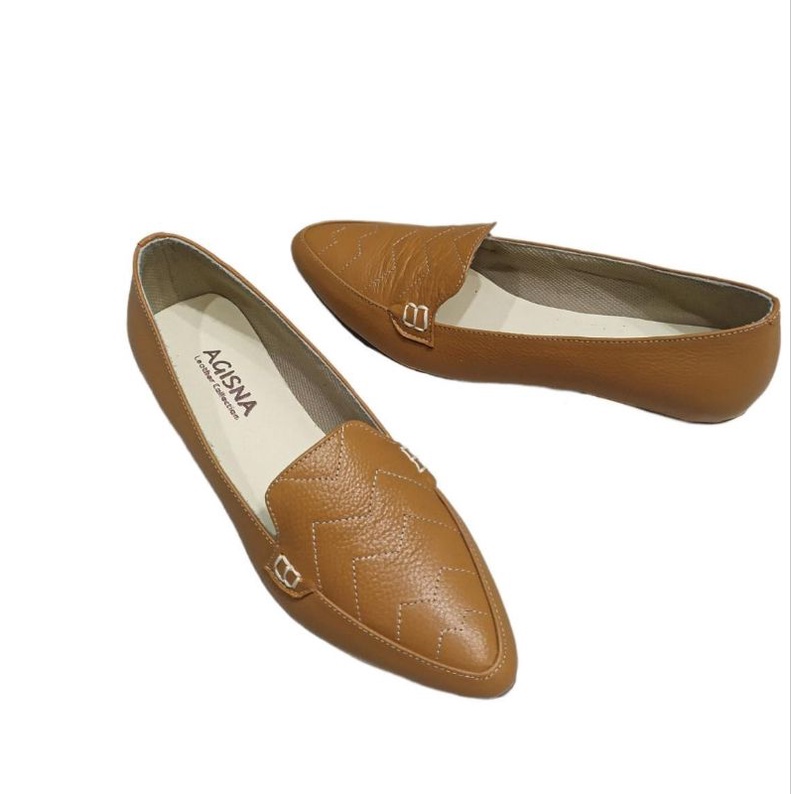 sepatu flat kulit sapi asli model terbaru slip on wanita slipon kulit termurah terbaru