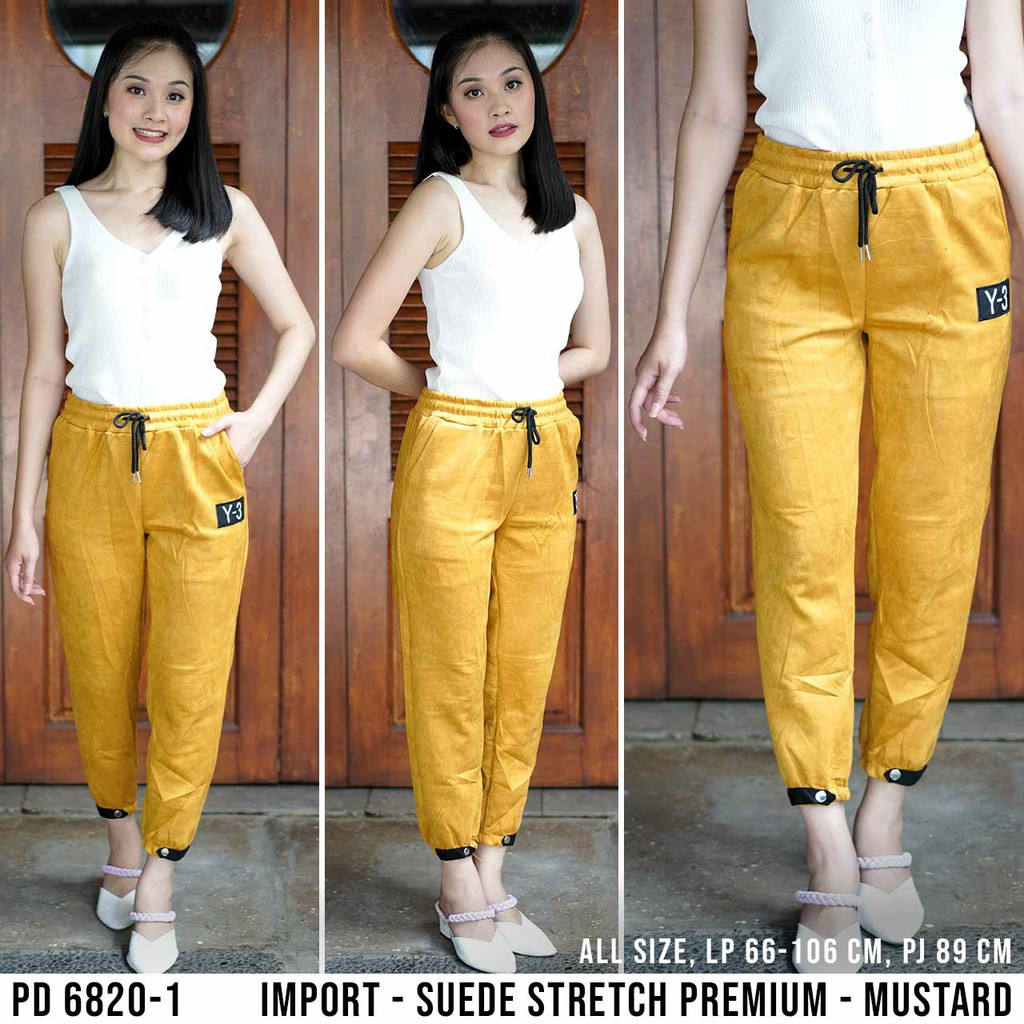 FASHION IMPORT / Celana Joger Wanita Import Pinggang Full Karet Bahan Suede PD 6820-1