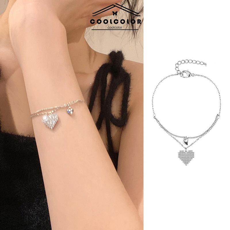 COD❤️Gelang Dua Lapisan Cinta Gadis Mewah Ins Korea Anti Karat Dan Anti Luntur Murah Fashion Wanita Sederhana Aksesoris Perhiasan Hadiah Ulang Tahun