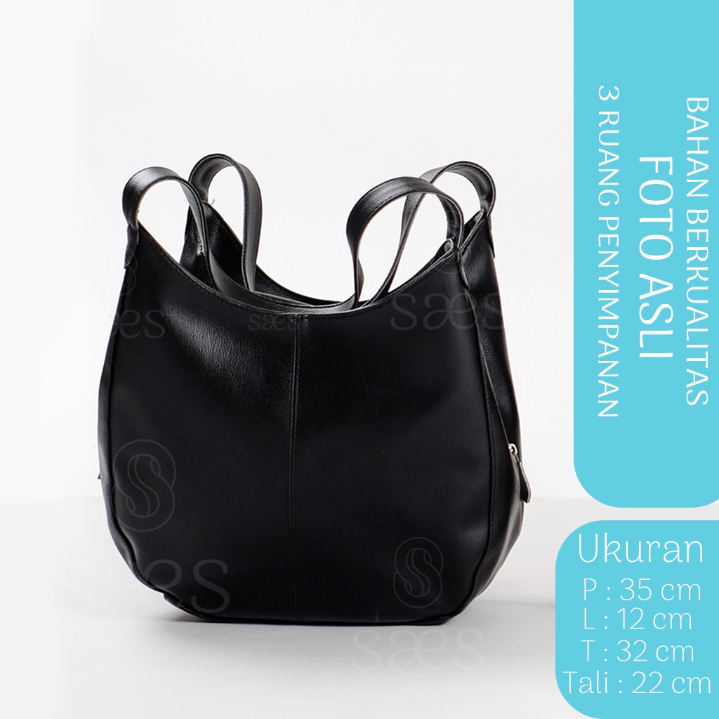 SAES Widuri Hobo Bag Kulit Vintage Totebag Shoulderbag Ukuran Besar Hitam Saes shop 005