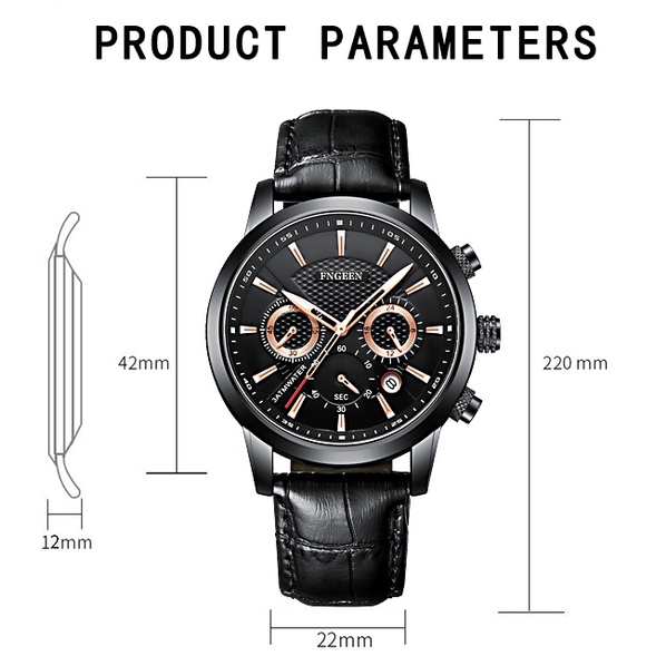 【Produk Baru】FNGEEN 6122 Jam Tangan Pria Original Tahan Air Kulit Keren Hitam Coklat Mewah Chronograph Watch Pria Multifungsi Analog + Kotak Gratis