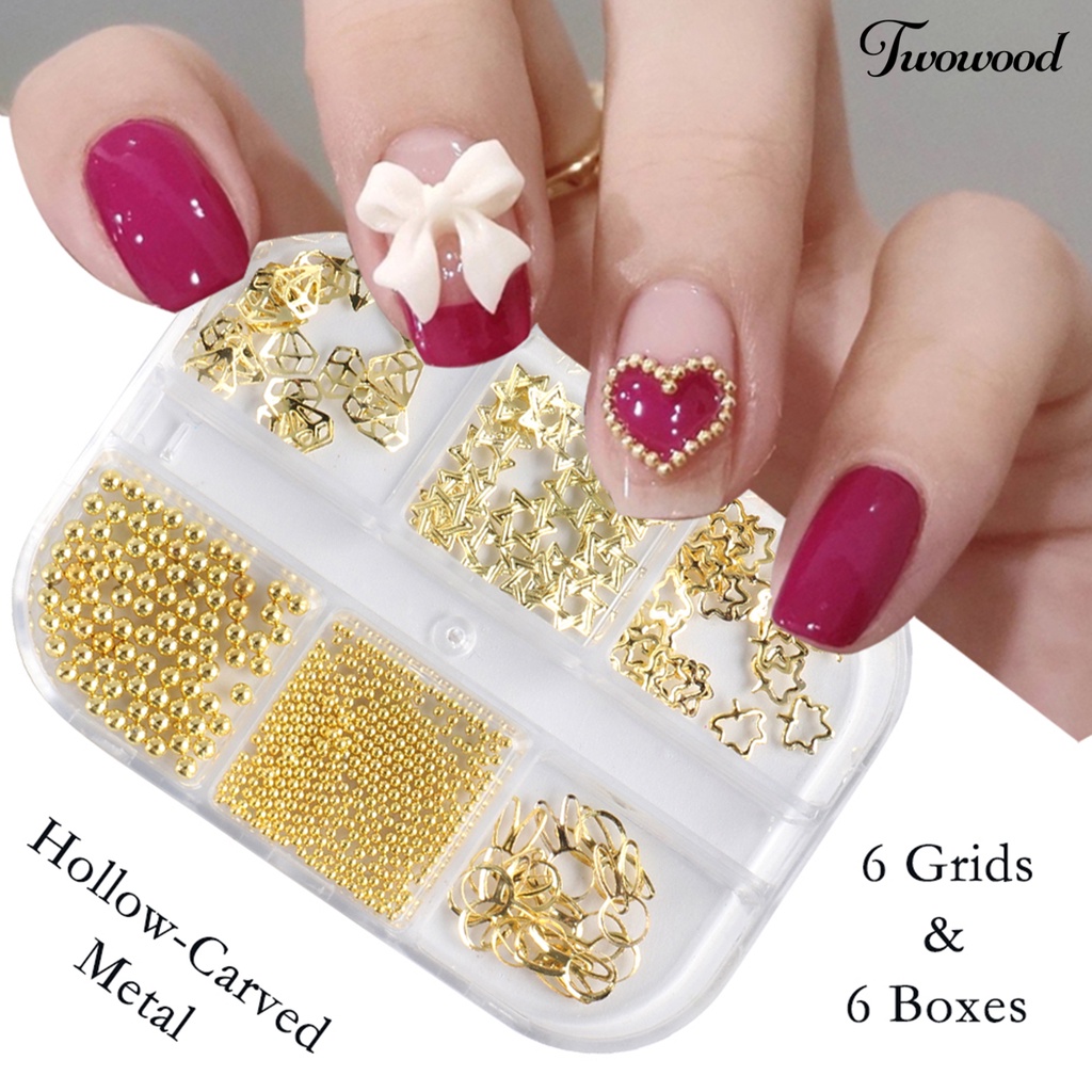 Manik-manik Charms Steel Bentuk Bintang Hollow 3D Untuk Dekorasi Nail Art