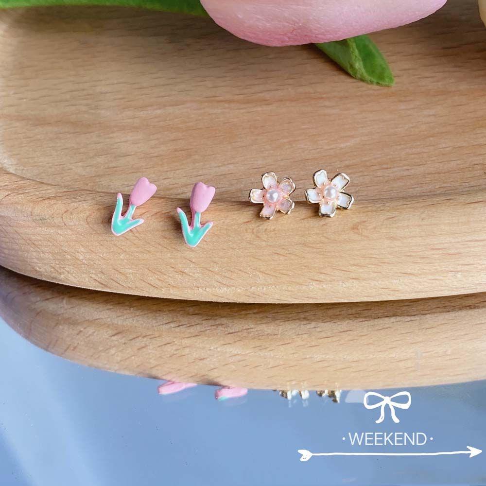 Needway Set Anting Tusuk Motif Tulip Kepribadian Geometris Untuk Perempuan Manis Alloy Wanita Ear Studs