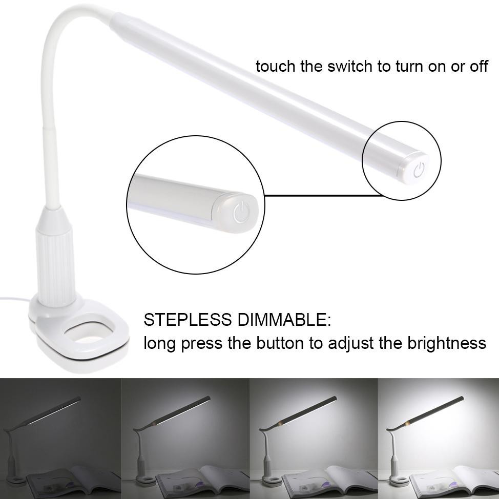 5000K-5500K Lampu Meja LED Eye Protection Desk Lamp Clip 24 LED 5W UR Tomshine L1515W White Grab