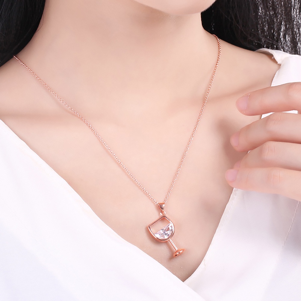 Hu Hu Hu Hu Hu Alat Bantu Pasang Kacamata♡ Kalung Rantai Panjang Dengan Liontin Gelas Wine Bahan Cubic Zirconia Untuk Wanita