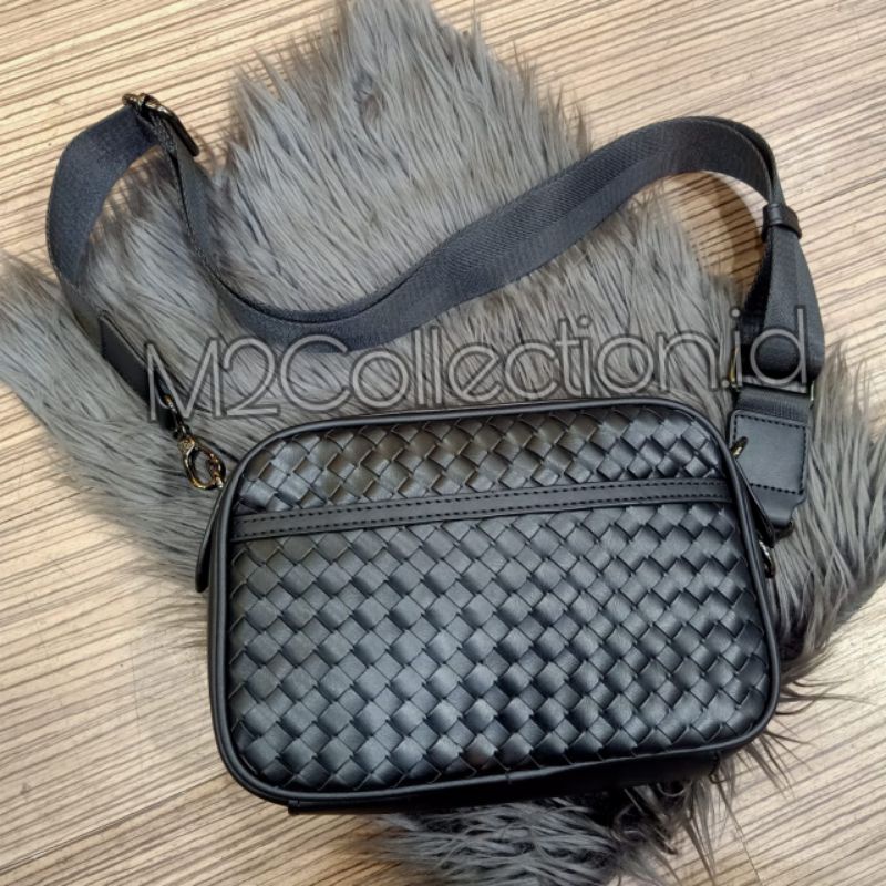 tas selempang botega kulit rajut anyam slingbag import