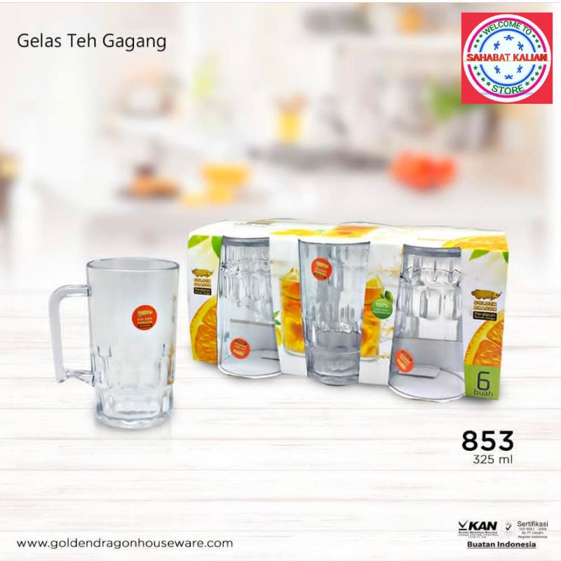 (6 GELAS) GELAS GAGANG GOLDEN DRAGON 853 410ML