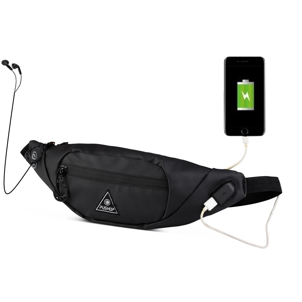 Waistbag USB Waterproof Pushop Black Phantom