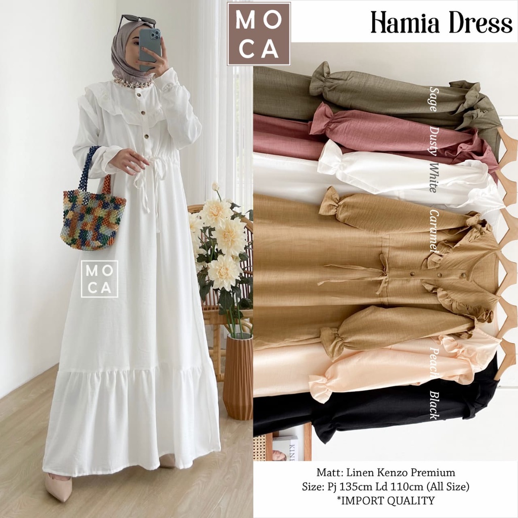 HAMIA DRESS GAMIS POLOS RUFFLE ORI MOCA