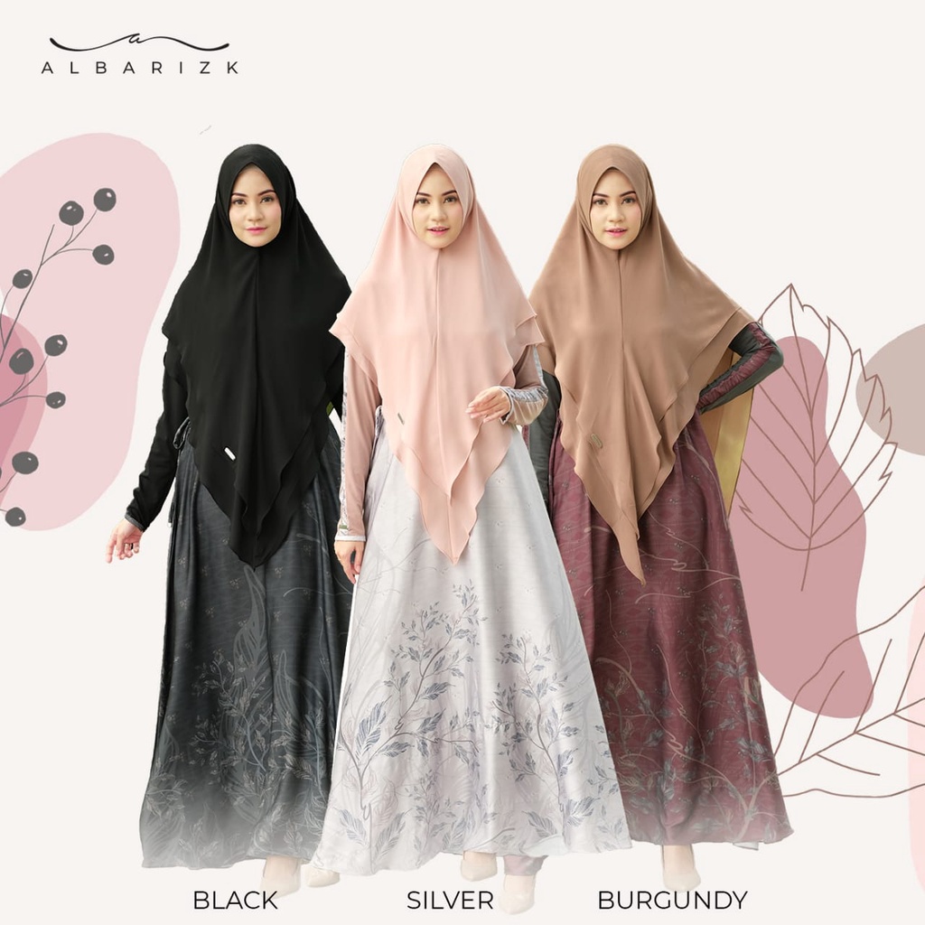 saffashion Albarizk Umma Madame Dress Set Khimar Ceruty Gamis Motif Bahan jersey mix silk printing