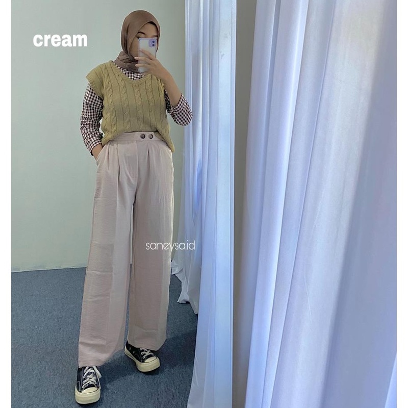 Loose Pants Crinkle Highwaist Wanita - Celana Kulot Wanita - Celana Kantor Formal - Celana Korean Trousers -Celana Anti Kusut - Celana Kerja Wanita