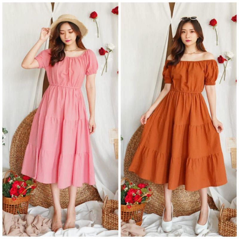 DRESS PANTAI / DRESS SABRINA CANDA OFF SHOULDER / KOREAN VINTAGE LONGDRESS RAYON FIT TO XL