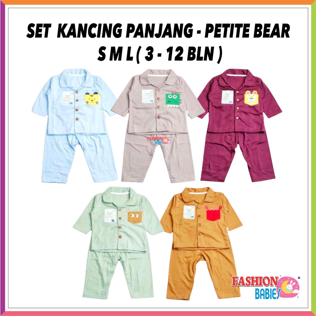 ❤ Fashionbabies ❤ PETITE BEAR | PIYAMA BABY KANCING LENGAN PANJANG | BAJU TIDUR LENGAN PANJANG S M L