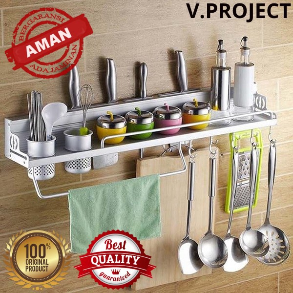 Rak Dinding Dapur Aluminium / Tempat Penyimpanan Alat Dapur Aluminium / Rak Alat Dapur V288