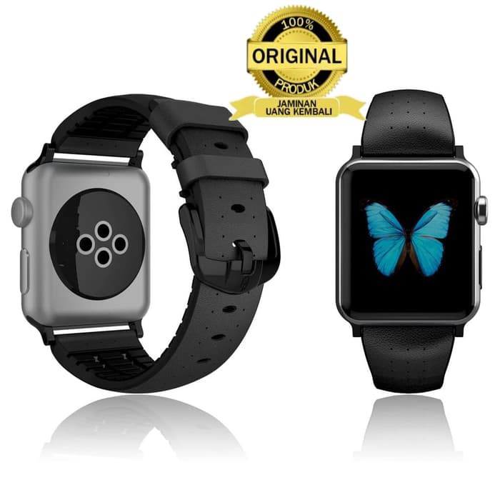 patchworks apple watch 38mm air strap with genuine leather black