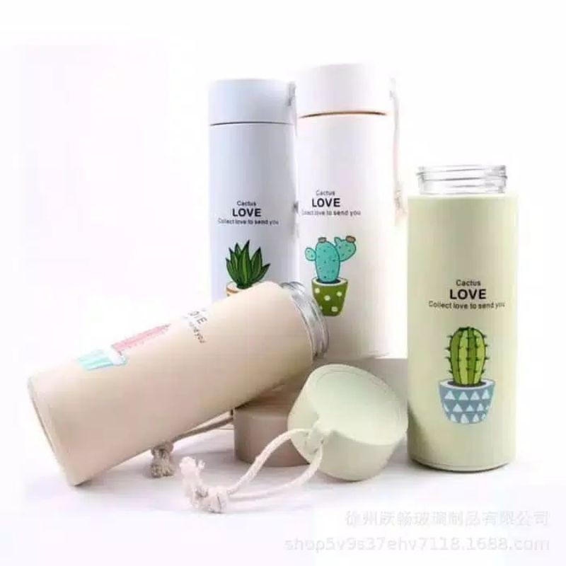 Kaktus botol minum kaca tali kekinian - botol minum - souvenir - botol kaca kaktus
