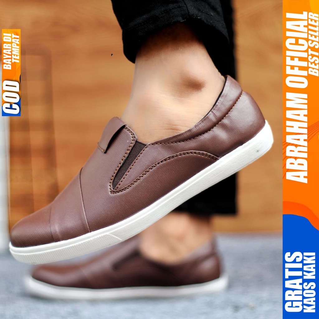 Sepatu Slip On Pria Sepatu Casual Pria Formal Kulit Pu Sepatu Pantofel Kerja Kantor Kuliah Kondangan Sepatu Slop Pria Sepatu Hitam Pria EDWIN ABRAHAM