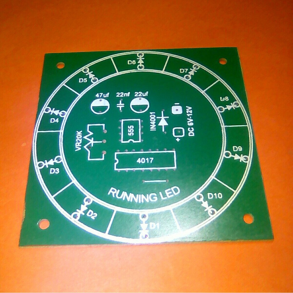 KIT running led berputar NE555 CD4017 10 led