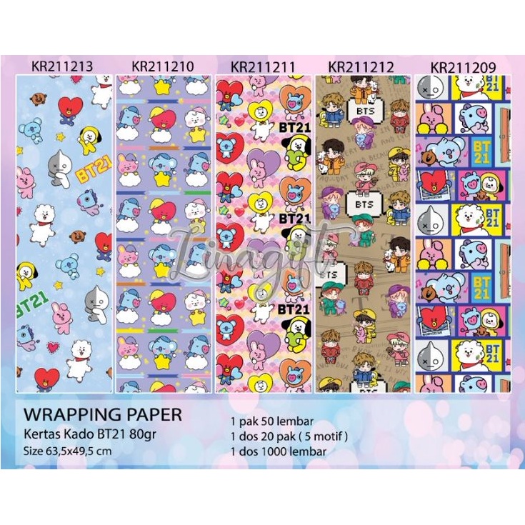 ( 5 Lembar ) KERTAS KADO VL - GIFT WRAPPING PAPER KOREAN KPOP KARTUN CUTE ANIME BANGTAN DYNAMITE