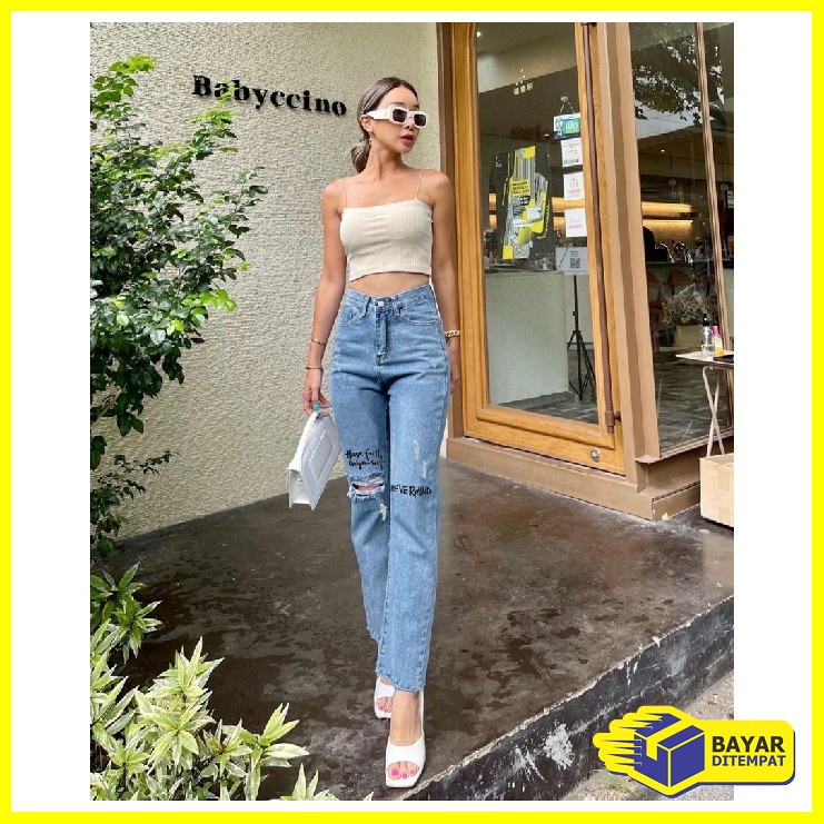 HIGHWAIST KULOT JEANS LOSE KEKINIAN SOBEK LUTUT// BOYFRIEND SOBEK LUTUT TERBARU // BOYFRIEND JEANS LOSE KEKINIAN SOBEK BORDIR