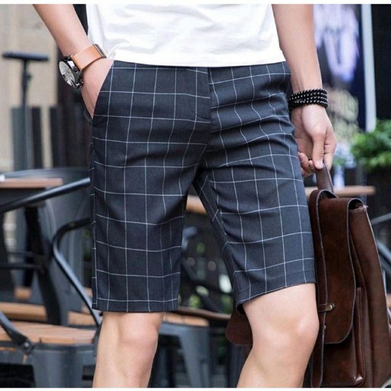 Celana Pendek Pria Tartan Kotak Kotak Premium Pinggang Karet