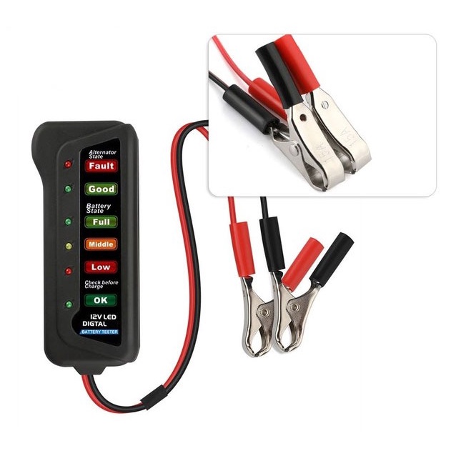 Battery Tester Alat Tes AKI Mobil Motor 12 Volt Pendeteksi Aki Tester Accu Car Battery Alat Tester Aki Mobil – Alat Cek Kondisi Aki Mobil Kendaraan Mudah Dan Cepat Portabel Voltmeter Analyzer 6 LE