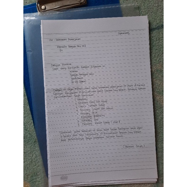 surat lamaran pekerjaan Jasa tulis tangan