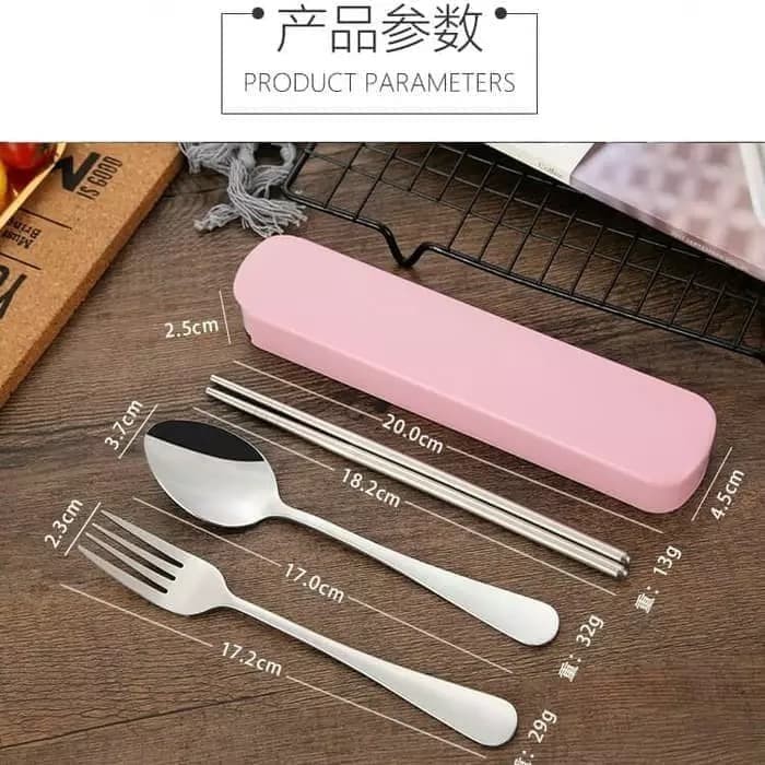 ALAT SET MAKAN STAINLESS STEEL DENGAN KOTAK SLIDE