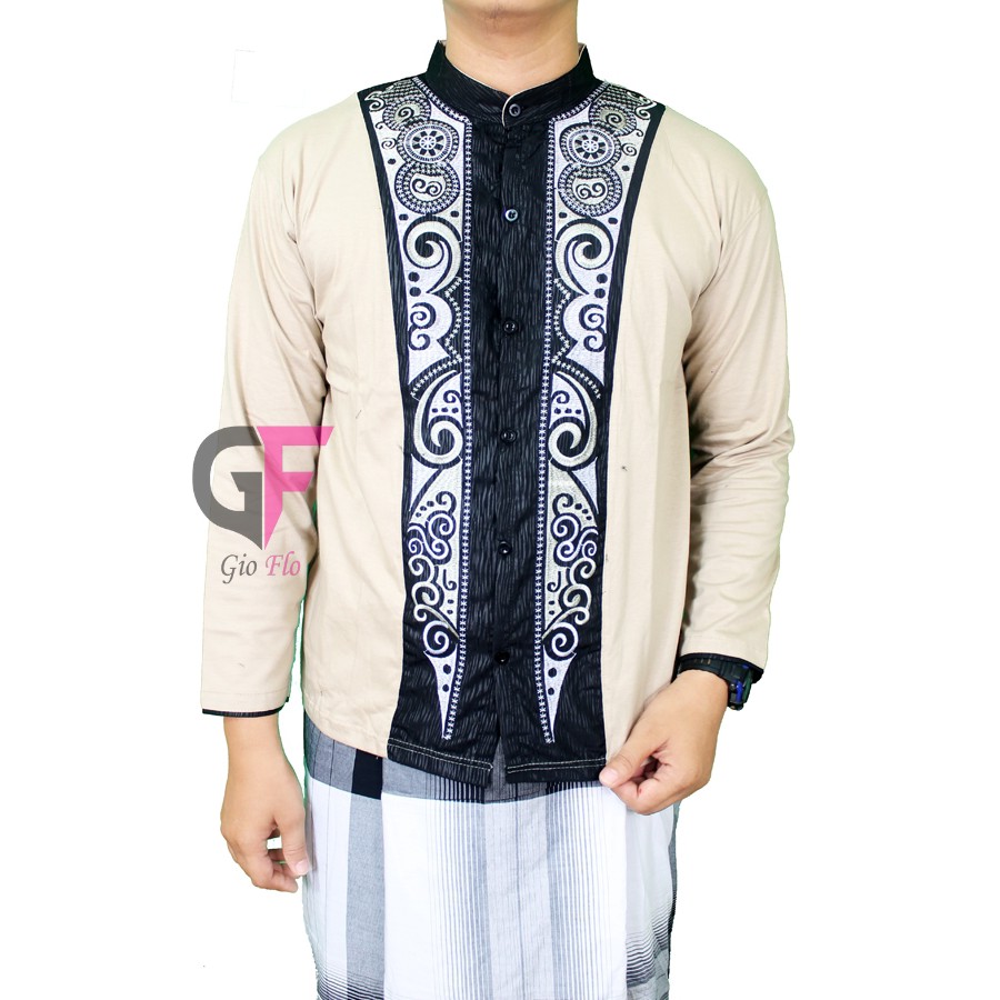 GIOFLO Baju Etnik Modern Kemeja Muslim Pria Cream / KKL 49