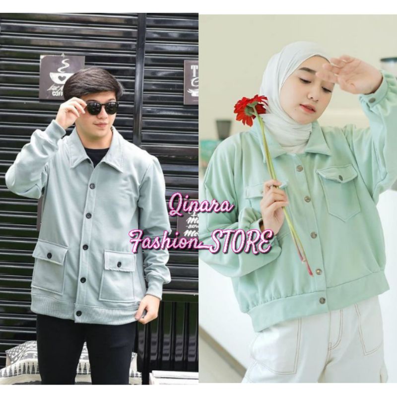 Jaket Sweater Couple Pakaian Pria Wanita Korean style Kekinian RAIHAN &amp; OLIN Terbaru Bahan Fleece Tebal