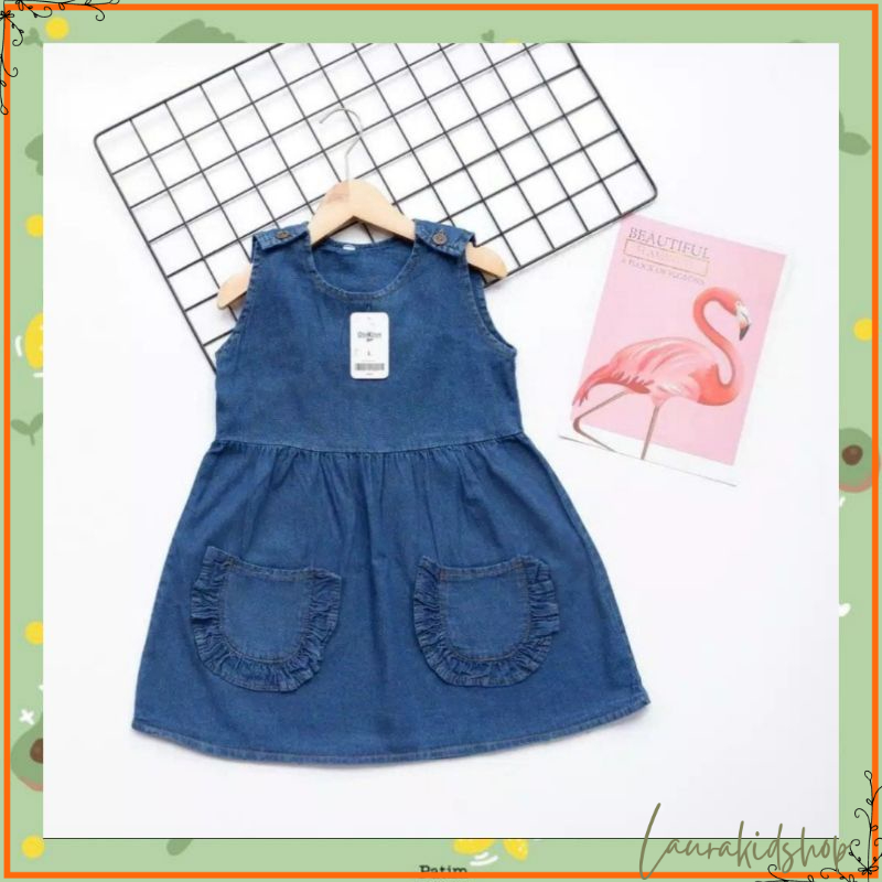 Dress Anak Perempuan / Dres Anak Perempuan / Dress Jeans Anak Overall SAKU REMPEL By Laurakids 2-5 Tahun