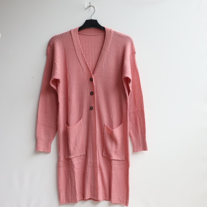 jaket wanita Cardigan Wanita Rajut Halus Long Cardigan BELLE kacing OVERSIZE - PINK DUSTY terbaru Ja