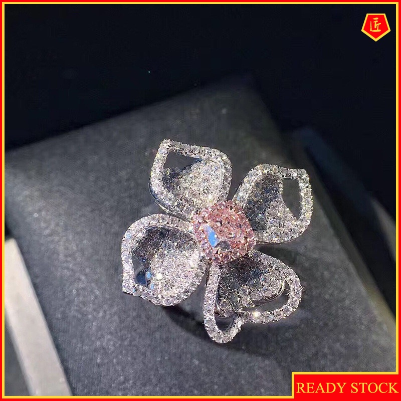 [Ready Stock]Women's Fashion Luxury Flower-Shaped Diamond-Studded Ring