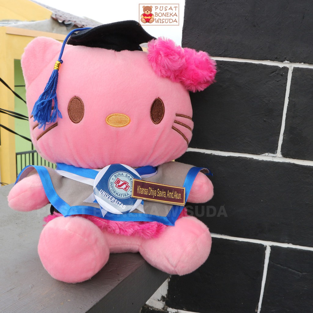 Boneka Wisuda Hello Kitty Hadiah Kado Graduation HK Kampus Custom Nama Gratis Helo Kity Lucu Ultah