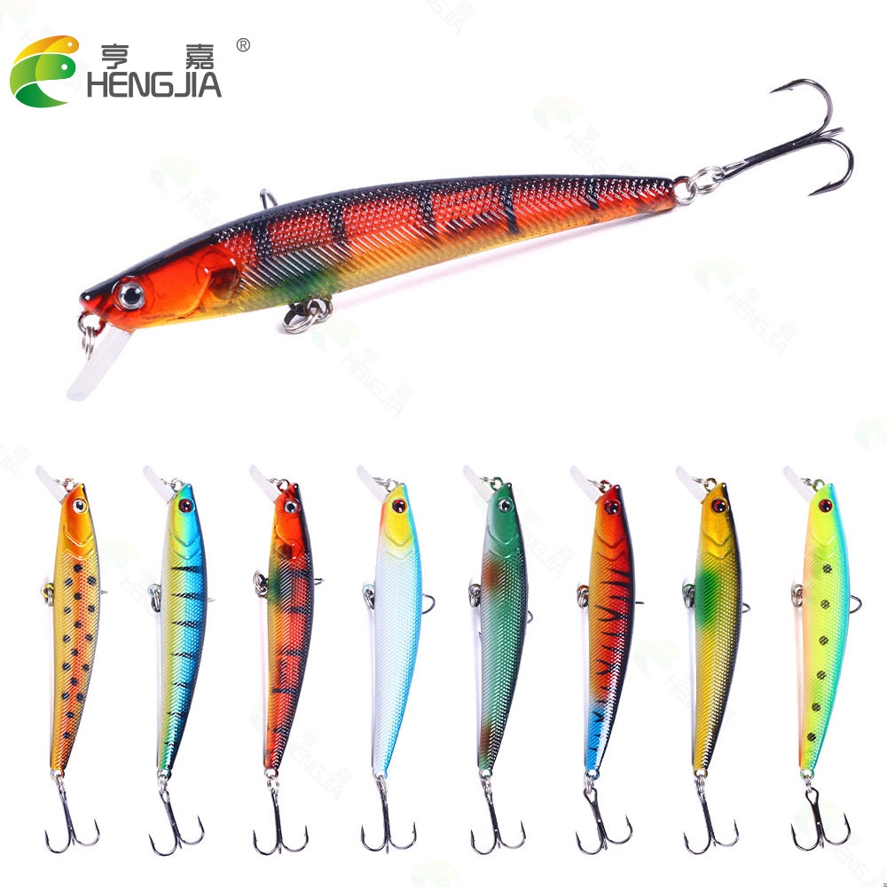 Hengjia 8pcs Umpan Pancing Fishing Lure 3D Eyes Hardlure Tiruan Bentuk Ikan Kecil 9.5cm 8.2cm Fake Bait Dengan 2 Kail