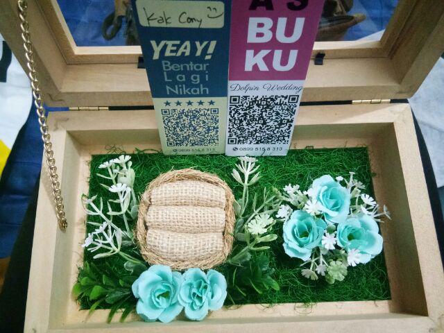 Kotak Cincin Kayu Besar + Bunga Untuk Seserahan/ Lamaran Kce