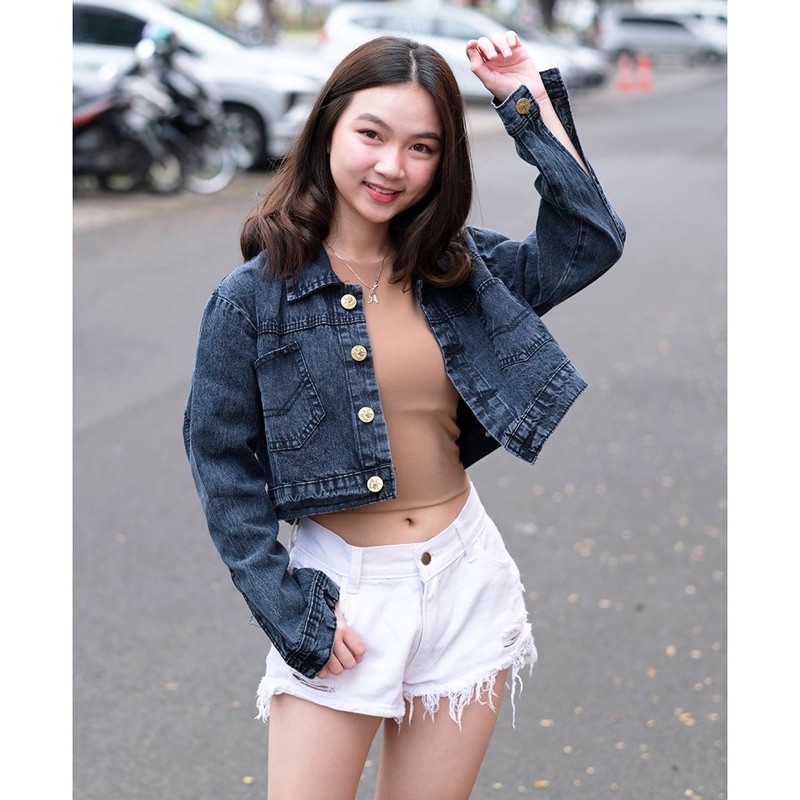 JAKET JEANS NO RAWIS SNOW BLACK - Jaket crop snowblack