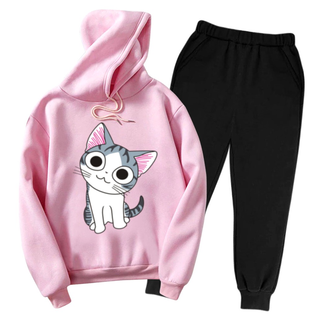 Bess - Setelan Set Jogger Wanita / Setelan Set Hoodie KIKU CAT