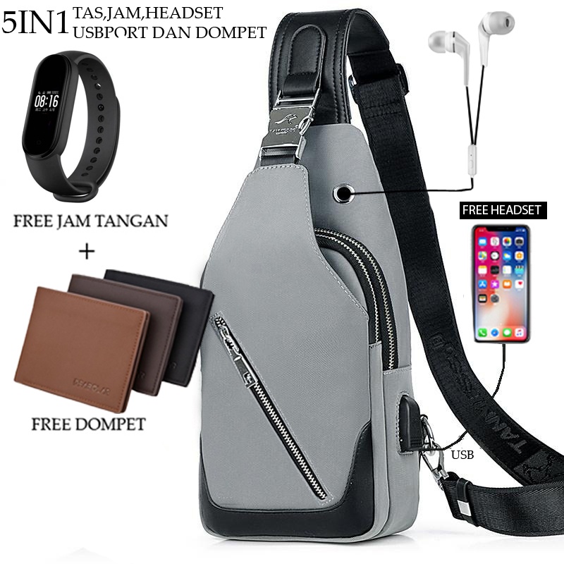 TANMESSO 5in1 BAYAR DITEMPAT- JAM LED -HEADSET- DOMPET -USBPORT -TAS WATERPROOF-BAHAN INTERPILAR SENDIRI LEMBUT DAN TEBAL MENGANDUNG 70%COTTON BUKAN PARASUT ATAU KANVAS SEPERTI YANG BEREDAR DIPASARAN-TAS SELEMPANG PRIA-SLING BAG PRIA